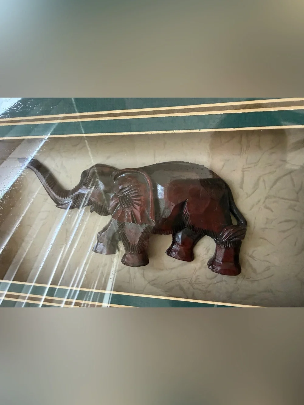 Framed Carved Wooden Elephant Wall Art - Dark Mahogany